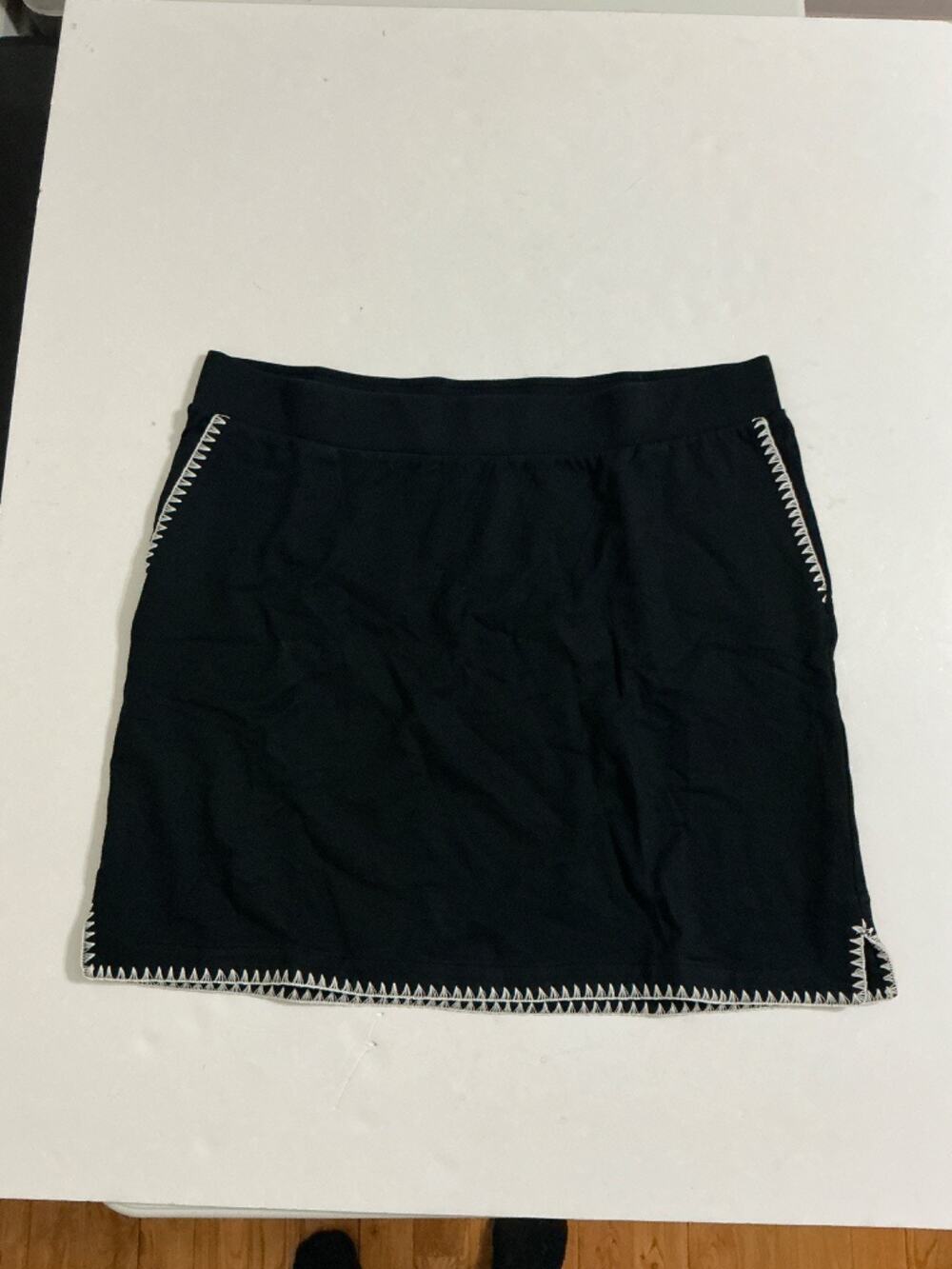 J.Jill Fit Black Knit Skirt Women's L Whipstitch Trim Pull On Cotton Tencel NWT